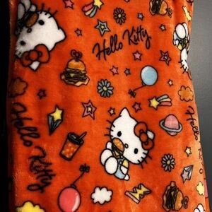 NWT Sanrio Hello Kitty Bright Orange So Varsity Burger Cloud Plush Throw Blanket